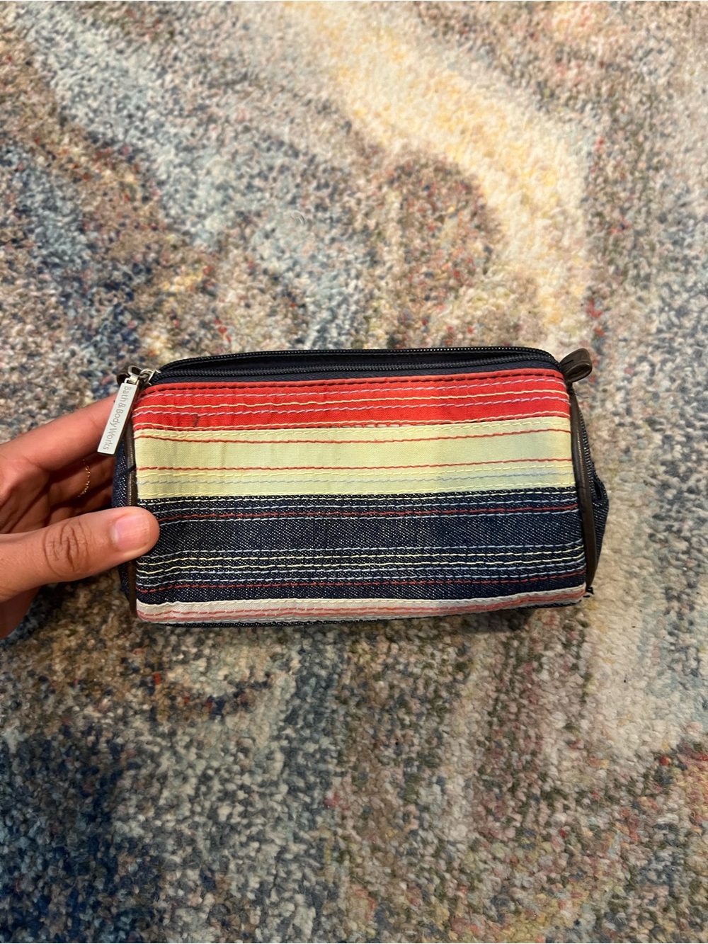 Bath & Body Works Striped Pouch in Red, Cream & Navy